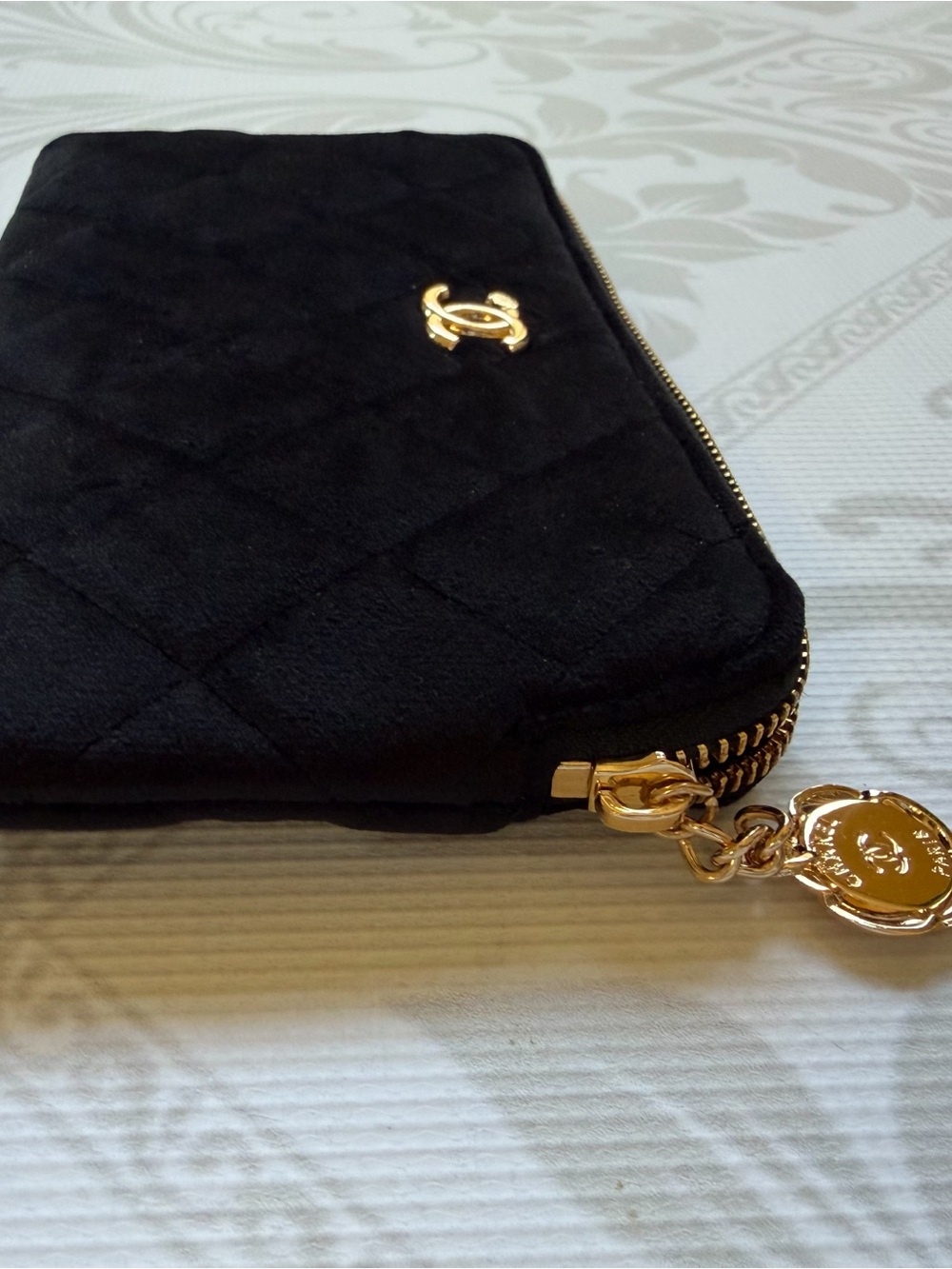 CHANEL Black Quilted Cosmetic Pouch with Gold CC Emblem - Picture 7 of 11